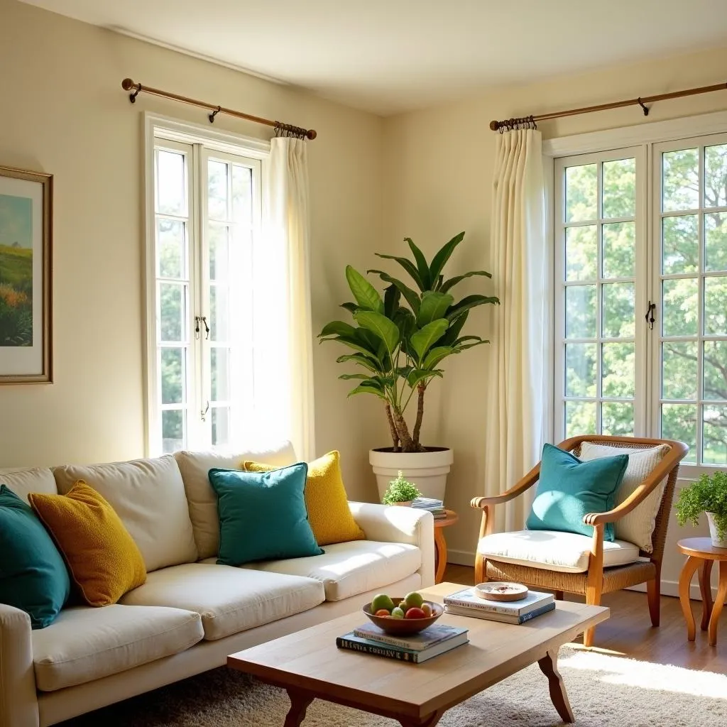 Cream Living Room With Colorful Accents