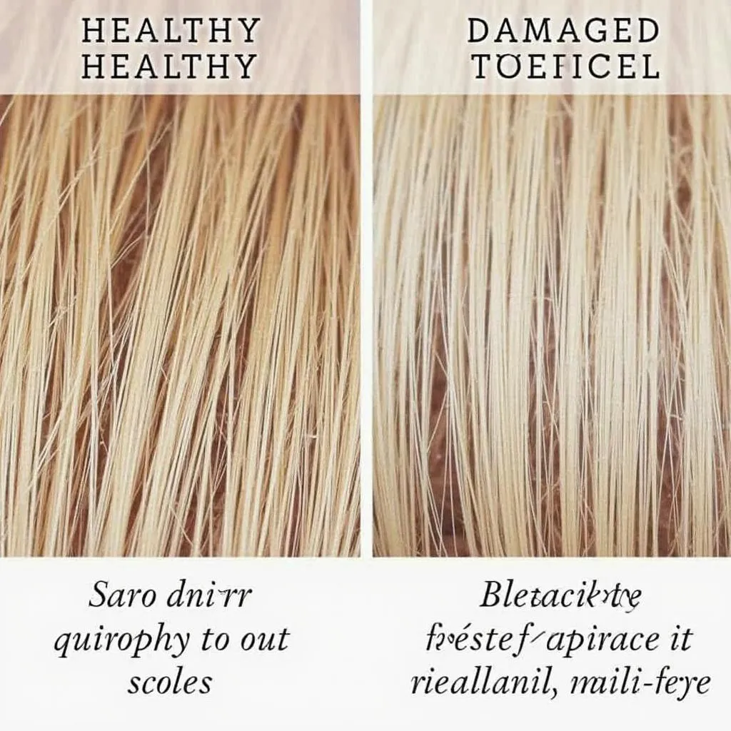 Illustration comparing healthy and damaged hair cuticles after bleaching