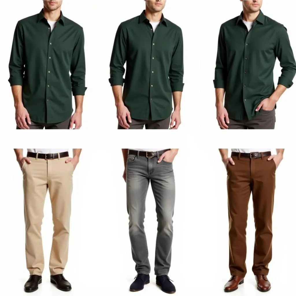 Men's outfit combinations featuring a dark green shirt