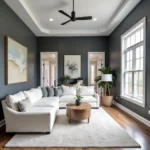 Dark Grey Living Room with White Trim