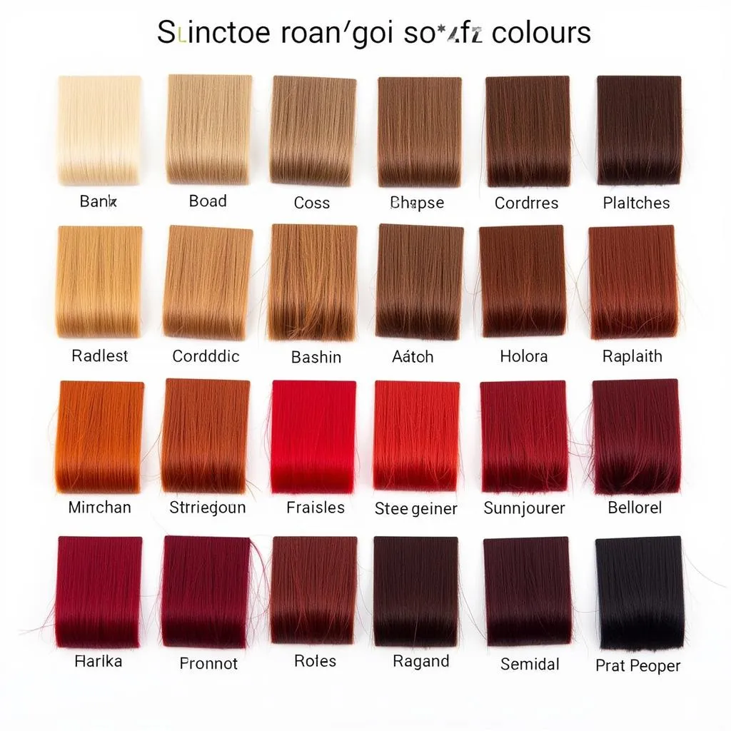 Demi-permanent hair color swatches in various shades