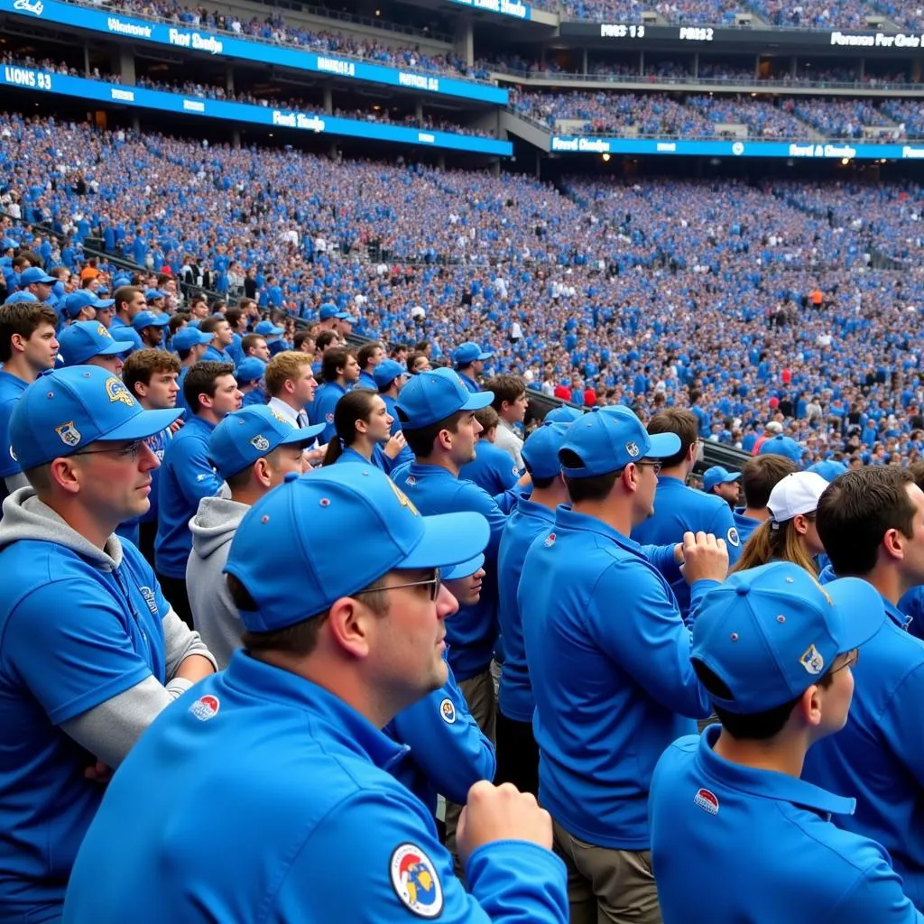 Detroit Lions fans wearing Honolulu Blue apparel at a game