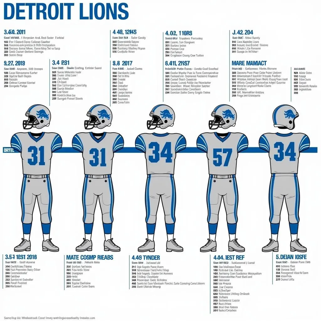 Timeline showcasing the evolution of the Detroit Lions uniforms