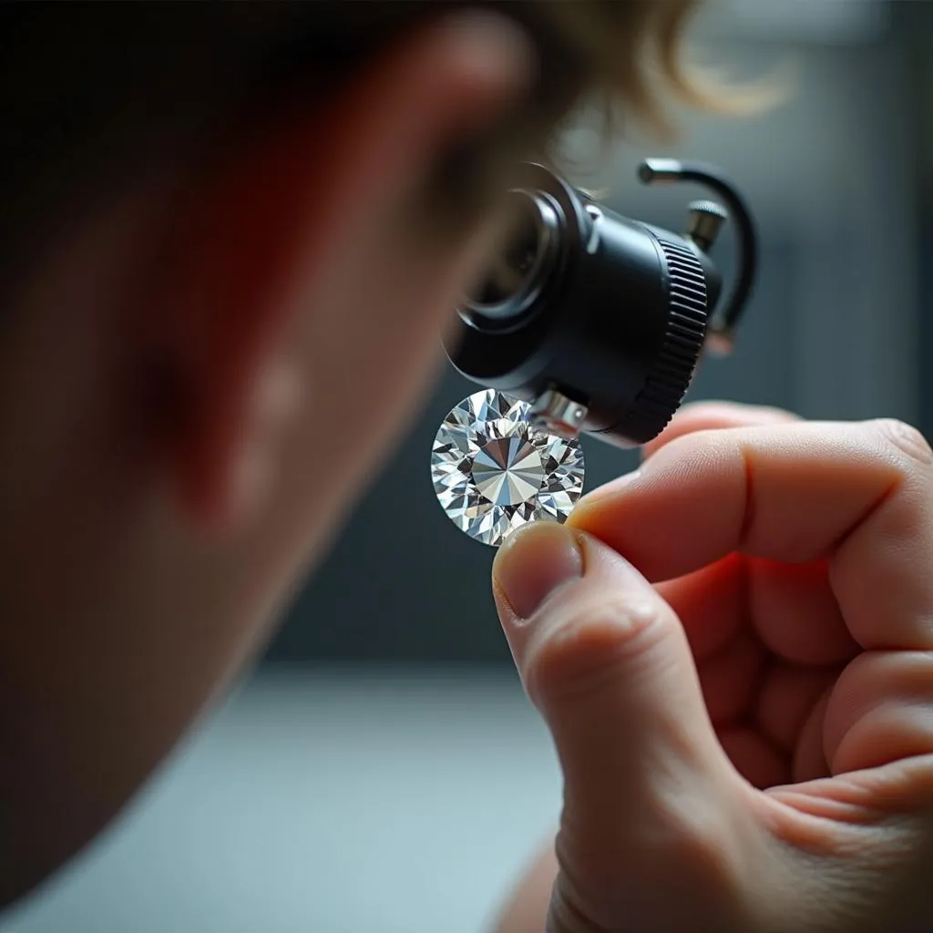 Diamond Grading Expert Analyzing a Diamond