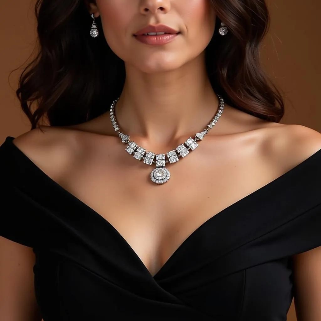 Diamond Necklace with Black Dress