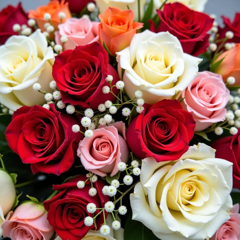 Different colored roses arrangement