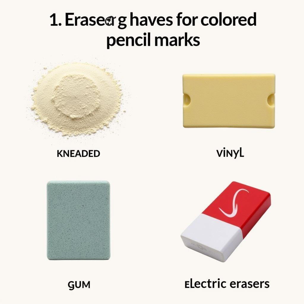 Various erasers for colored pencil removal