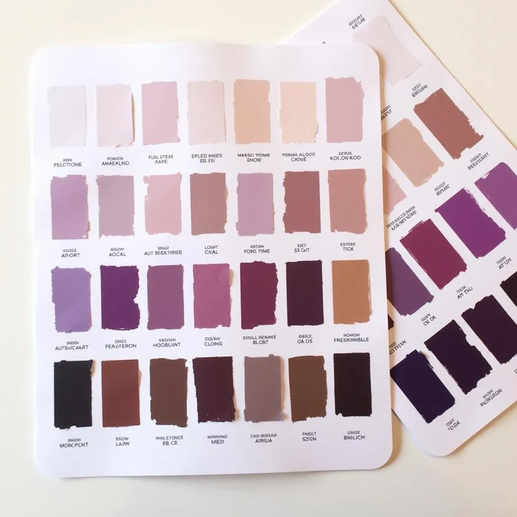 A color chart displaying different shades of purple and brown