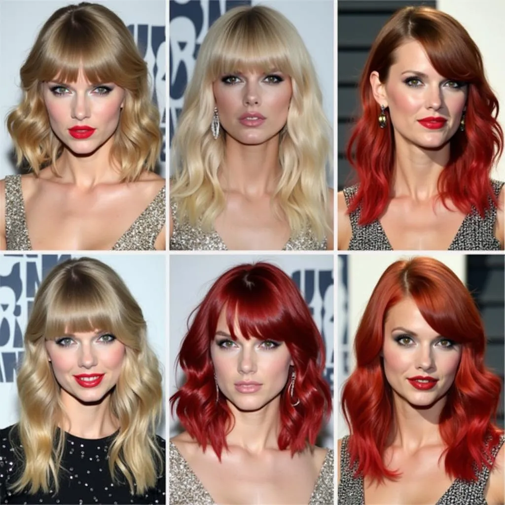 Collage of different Taylor Swift hair colors