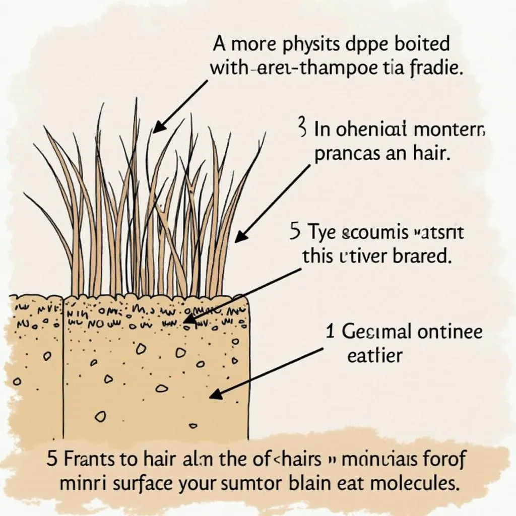 Hair strands with dry shampoo residue acting as a barrier to hair dye.