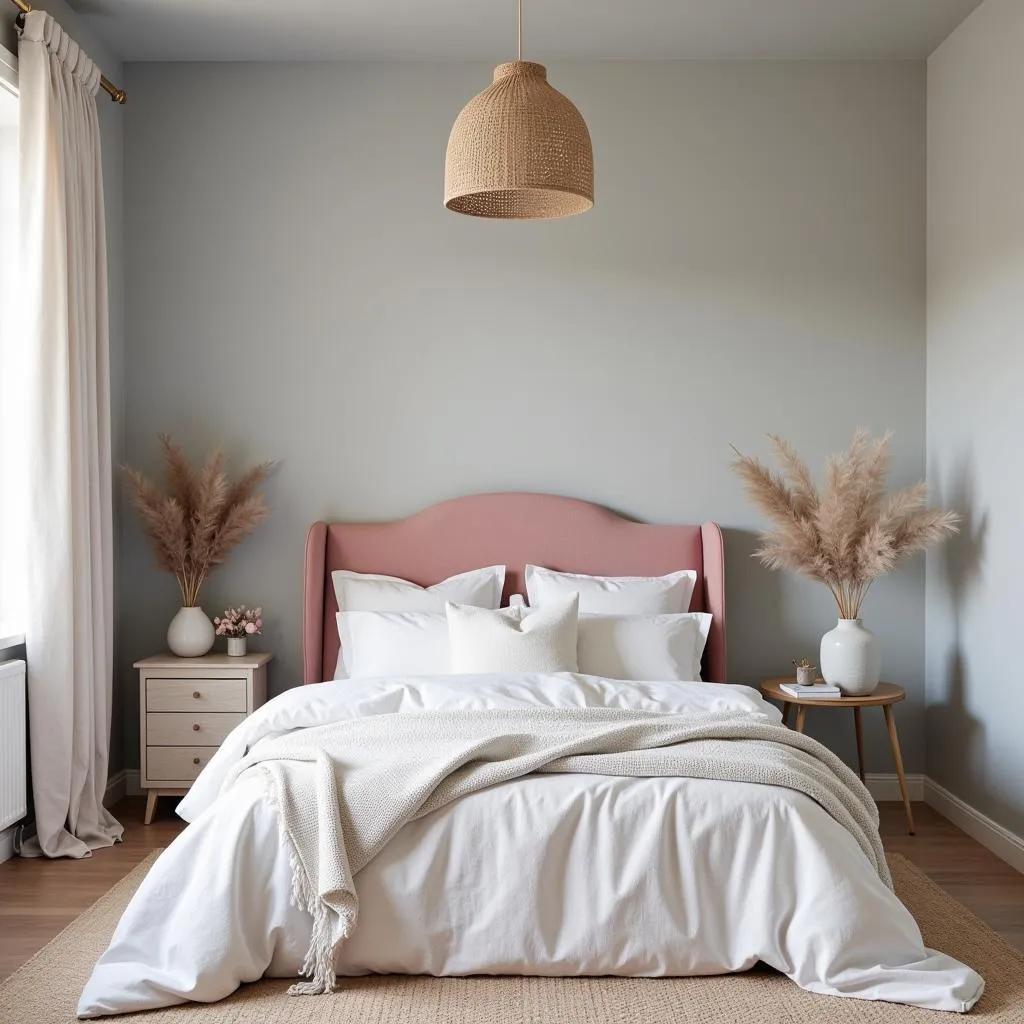 Bedroom with Dusty Gray and Pink Accents