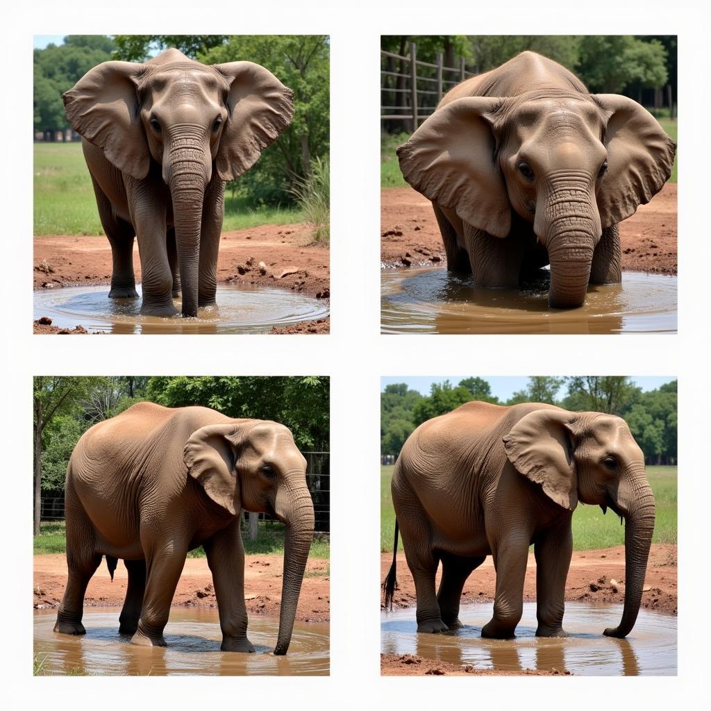 Elephant Mud Bathing and Color Change