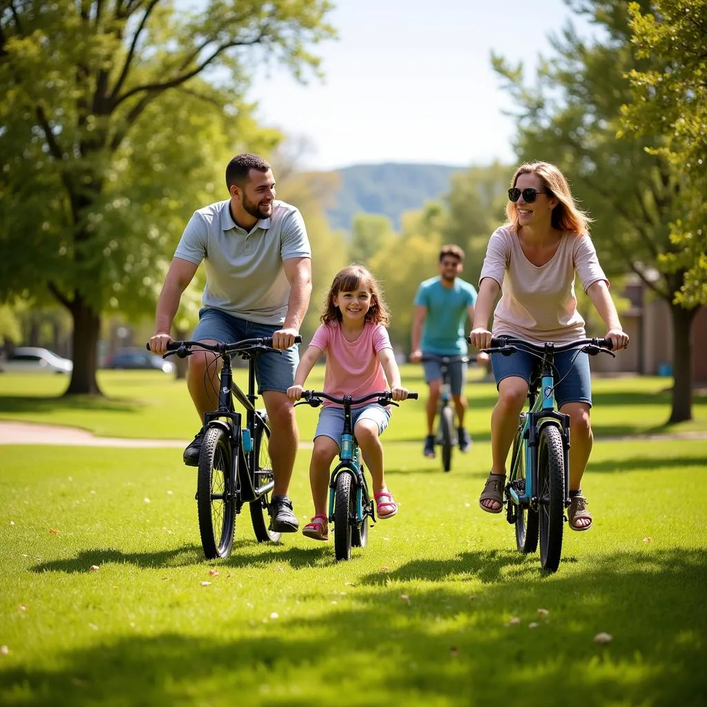 Family enjoying a bike ride in a Colorado Springs park