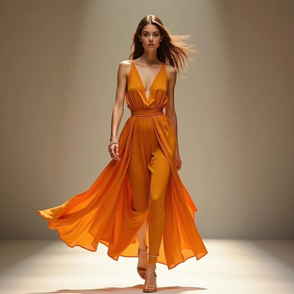 Fashion Runway - Model in Ochre Dress