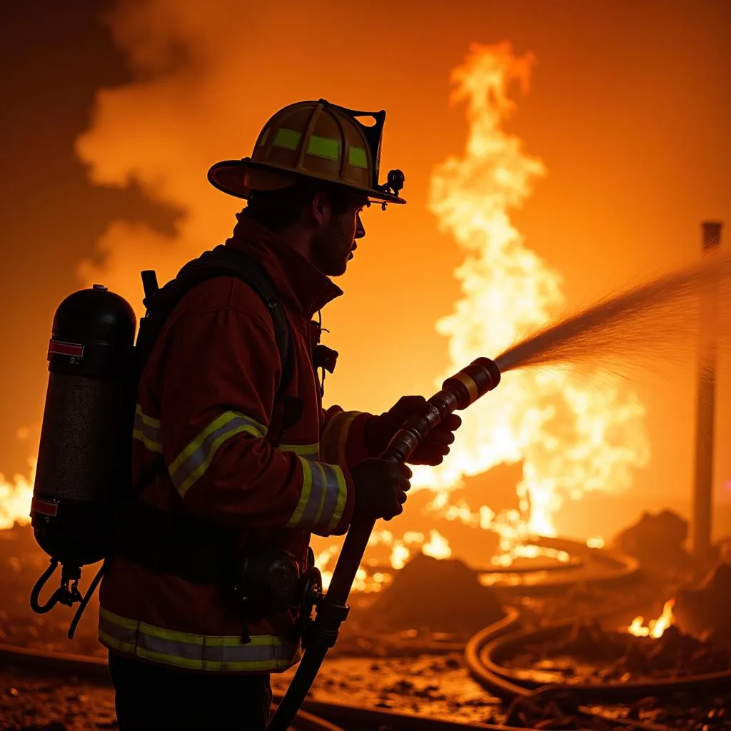 Experienced Firefighter Battling a Blaze