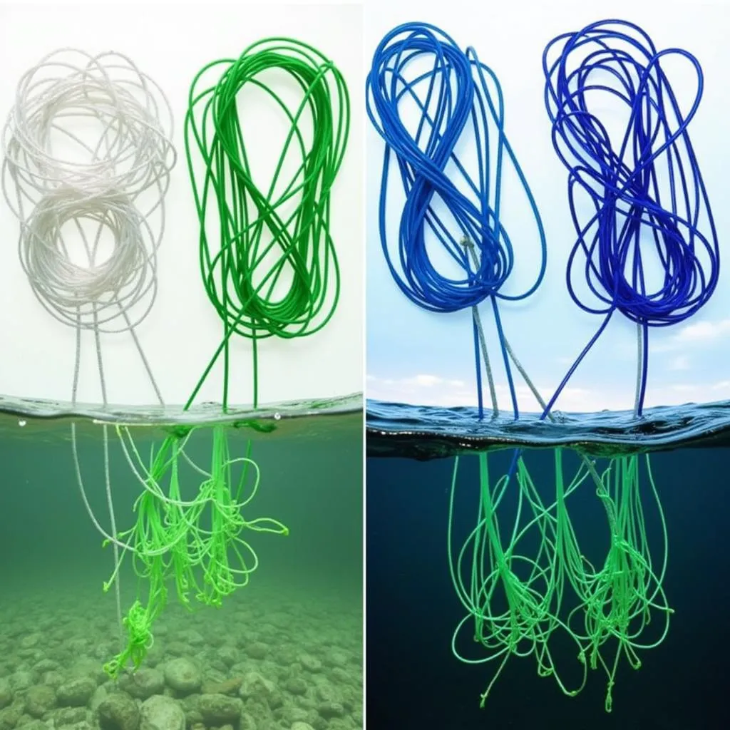 Different Colored Fishing Lines Submerged in Water