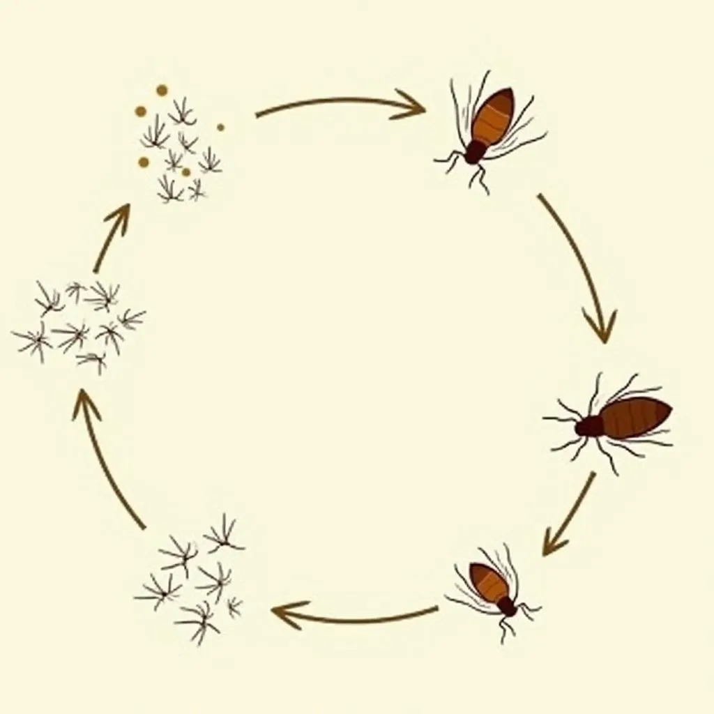 Diagram illustrating the four stages of the flea life cycle