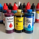 Assorted food coloring bottles