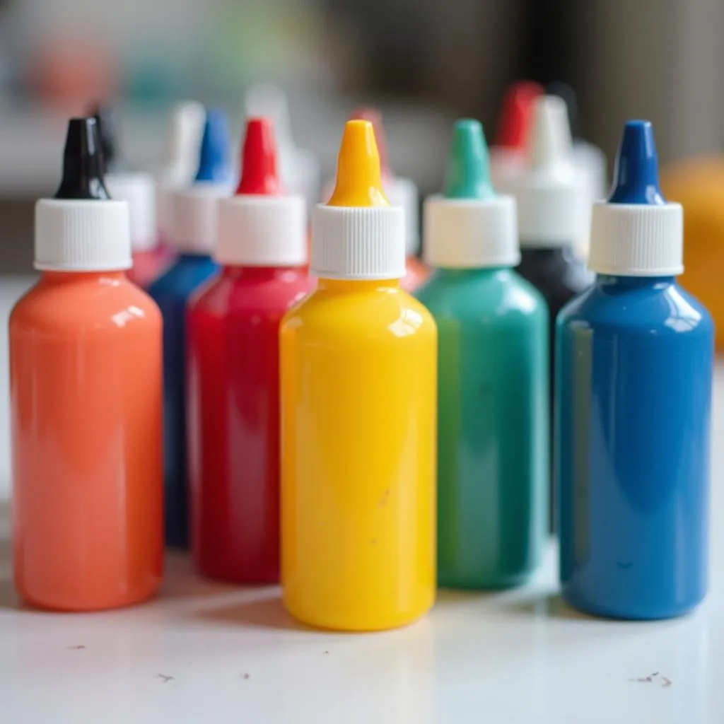 food coloring bottles on a table