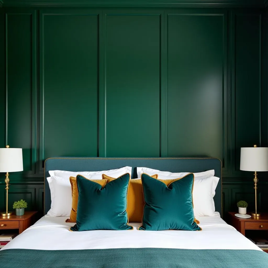 Forest Green Bedroom with Teal and Gold Accents