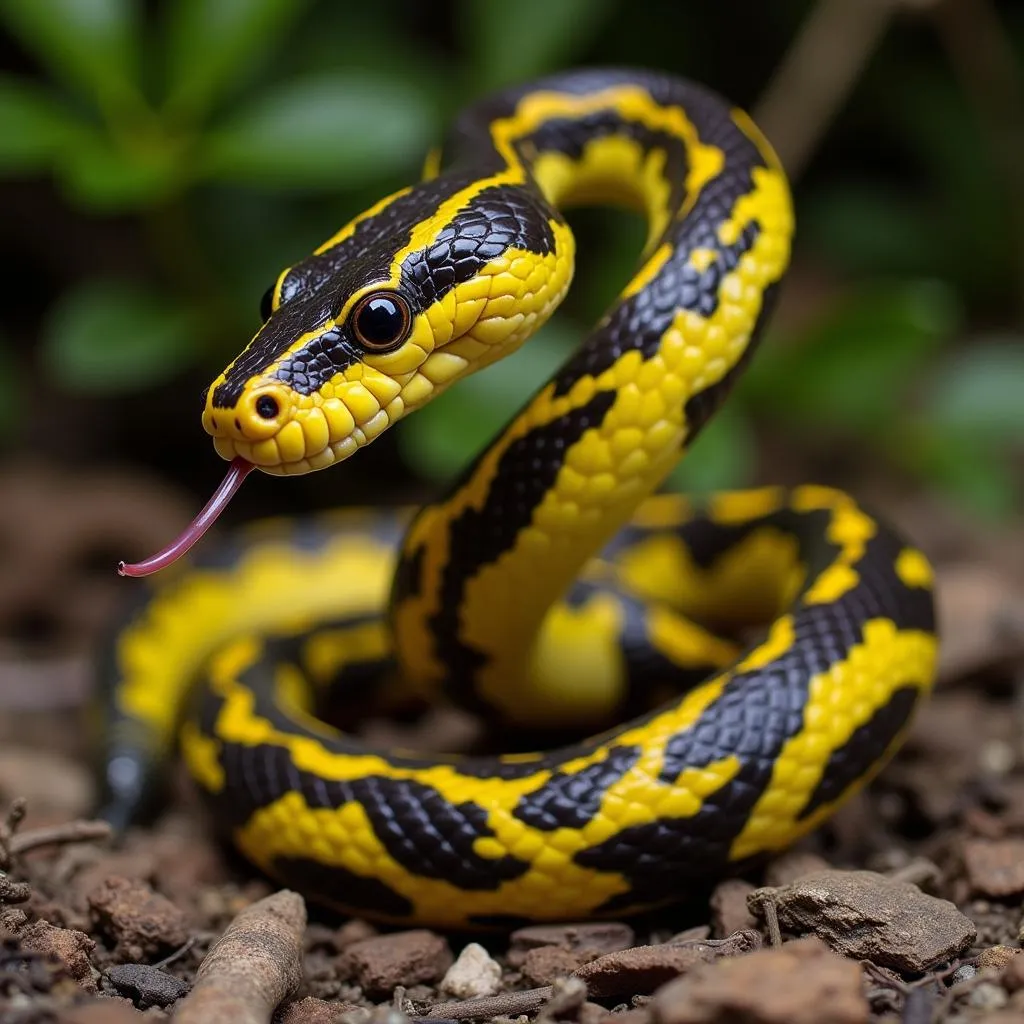 Garter snake in a defensive posture