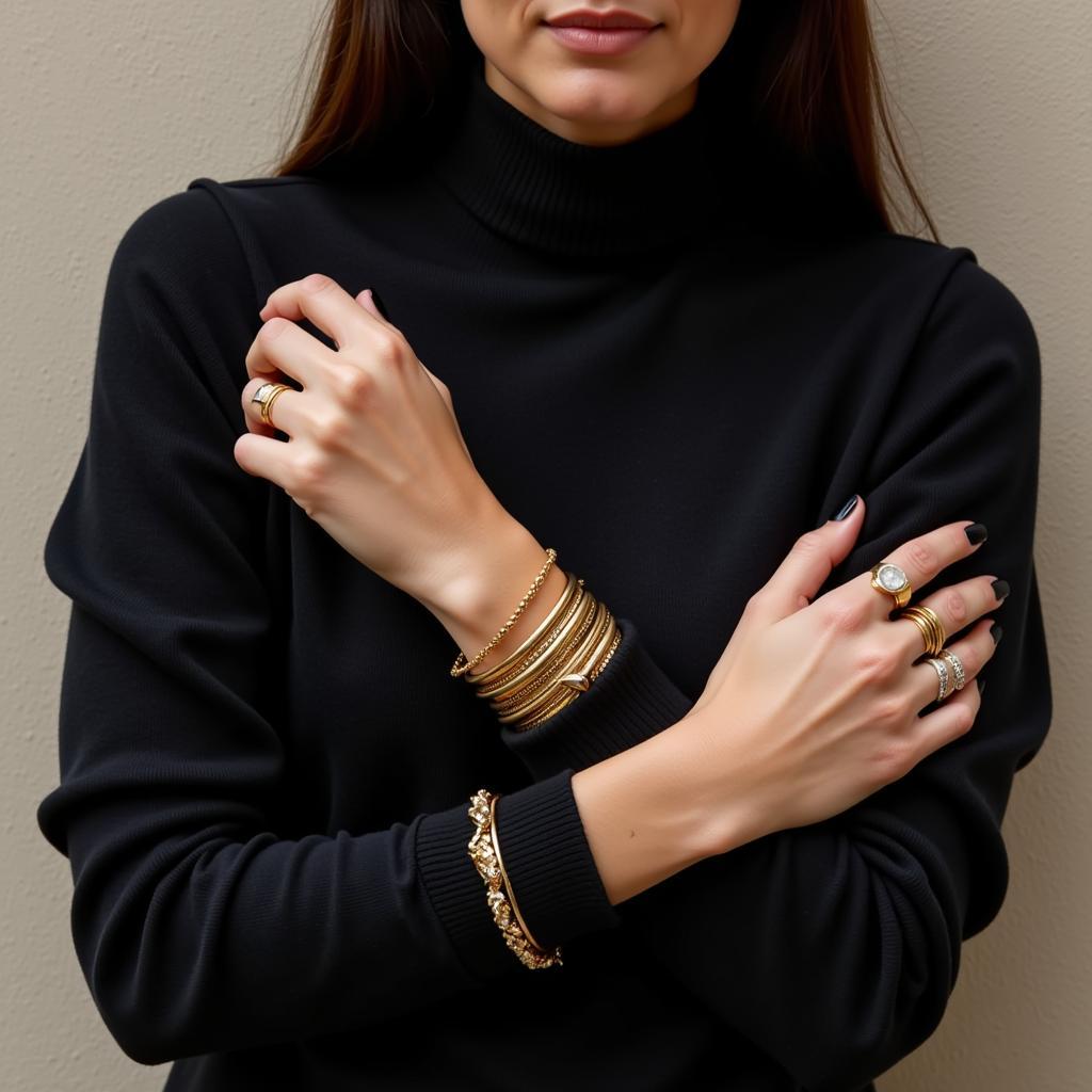 Gold Jewelry on Black Outfit