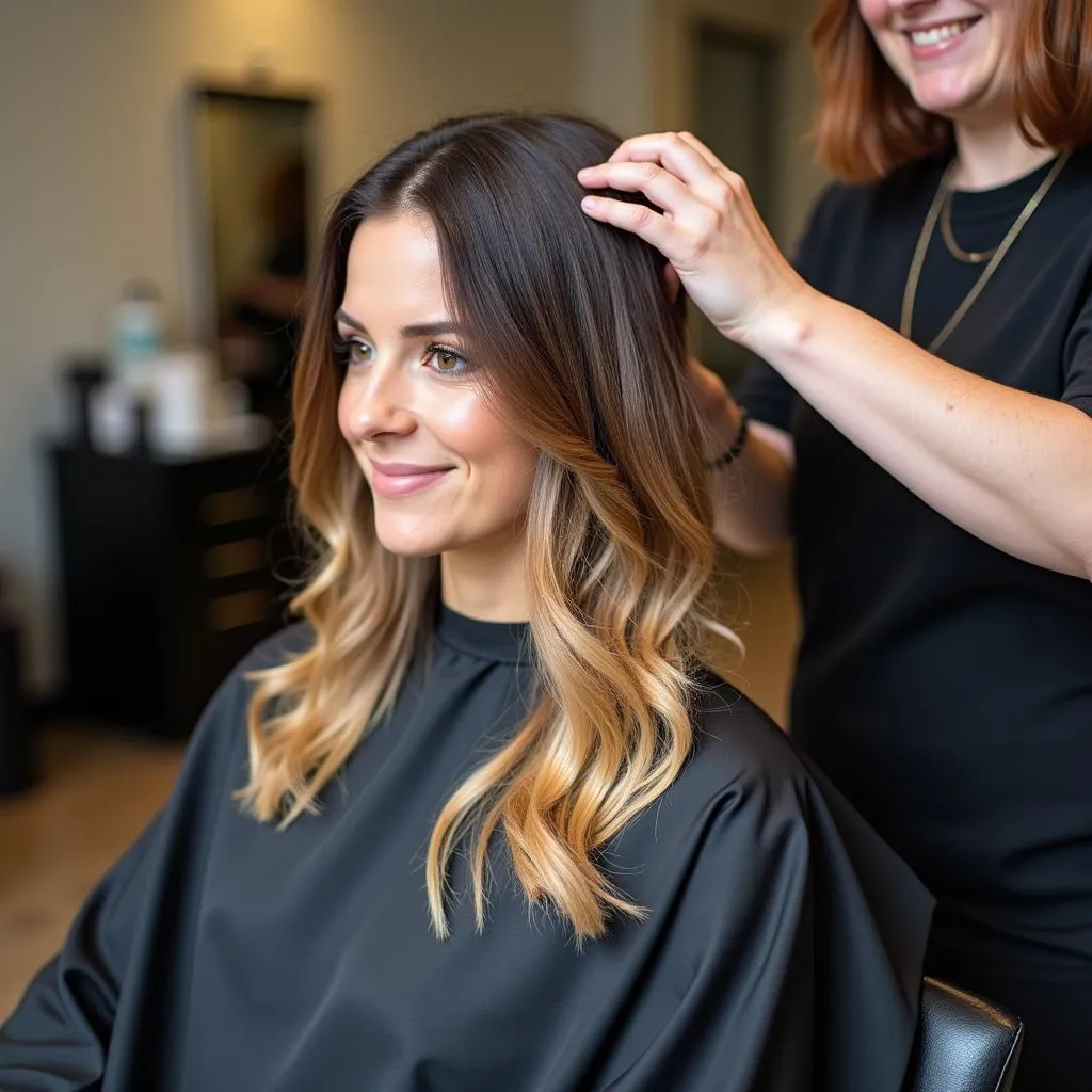 Woman getting a trim to blend natural hair color