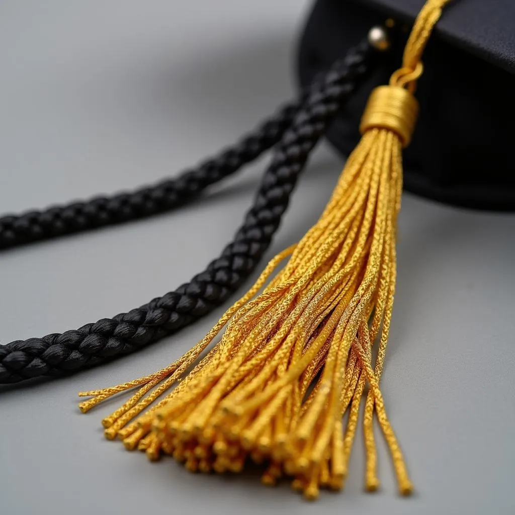 Close-up of a graduation cord with gold tassels