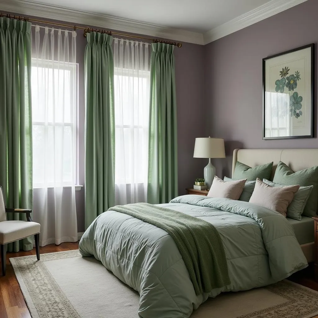 Gray Purple and Green Bedroom