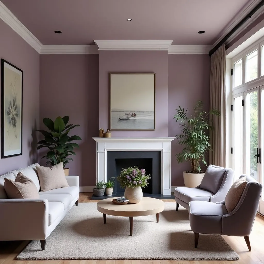 Gray Purple Living Room Interior