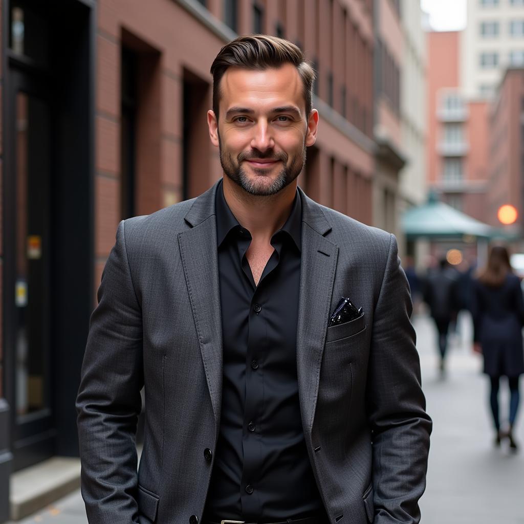 Gray Suit Black Shirt Modern Look