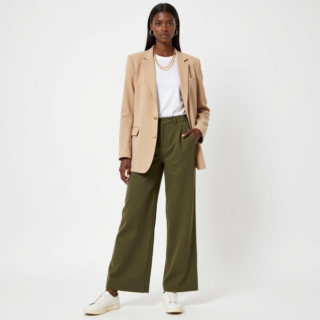 Green Pants with Neutral Top