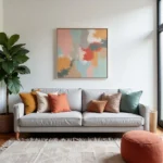 Grey Couch with Colorful Pillows