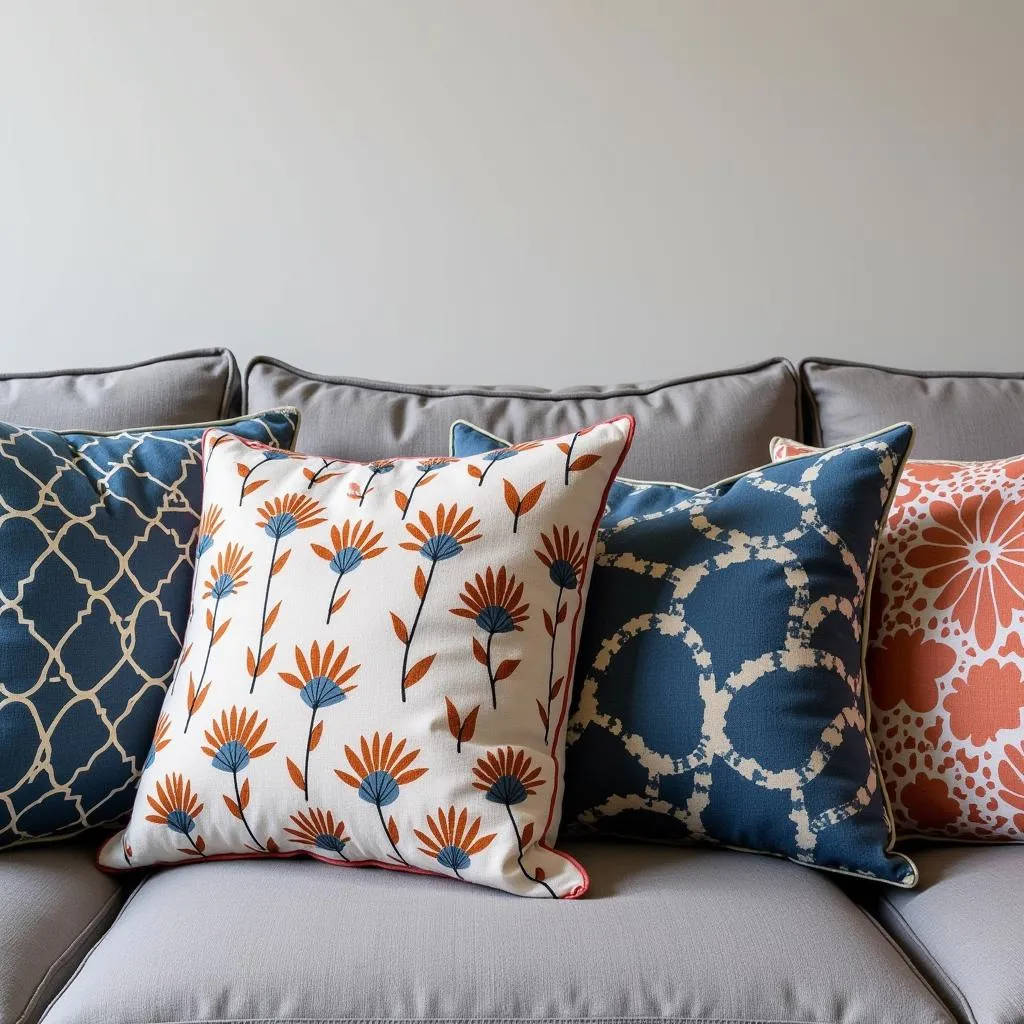 Grey Couch with Patterned Pillows