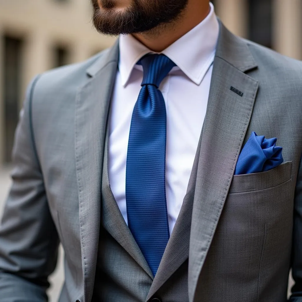 Man in Grey Suit and Blue Tie