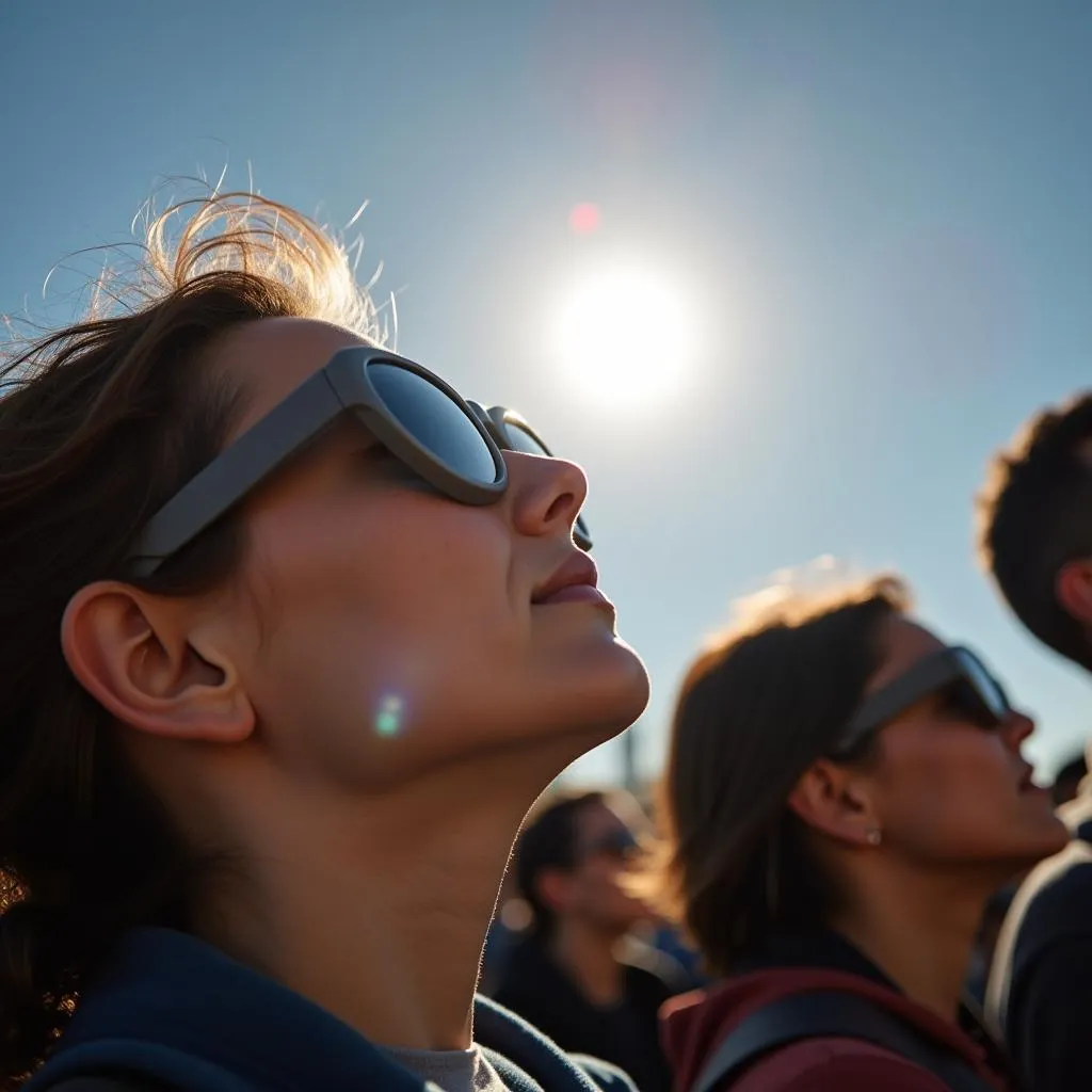 People Observing an Eclipse with Protective Glasses