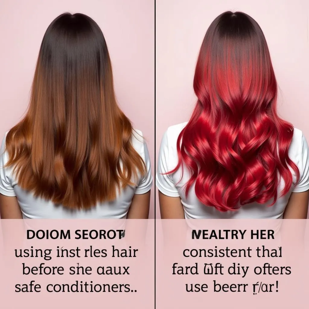 Comparison of hair color vibrancy before and after using color-safe conditioner