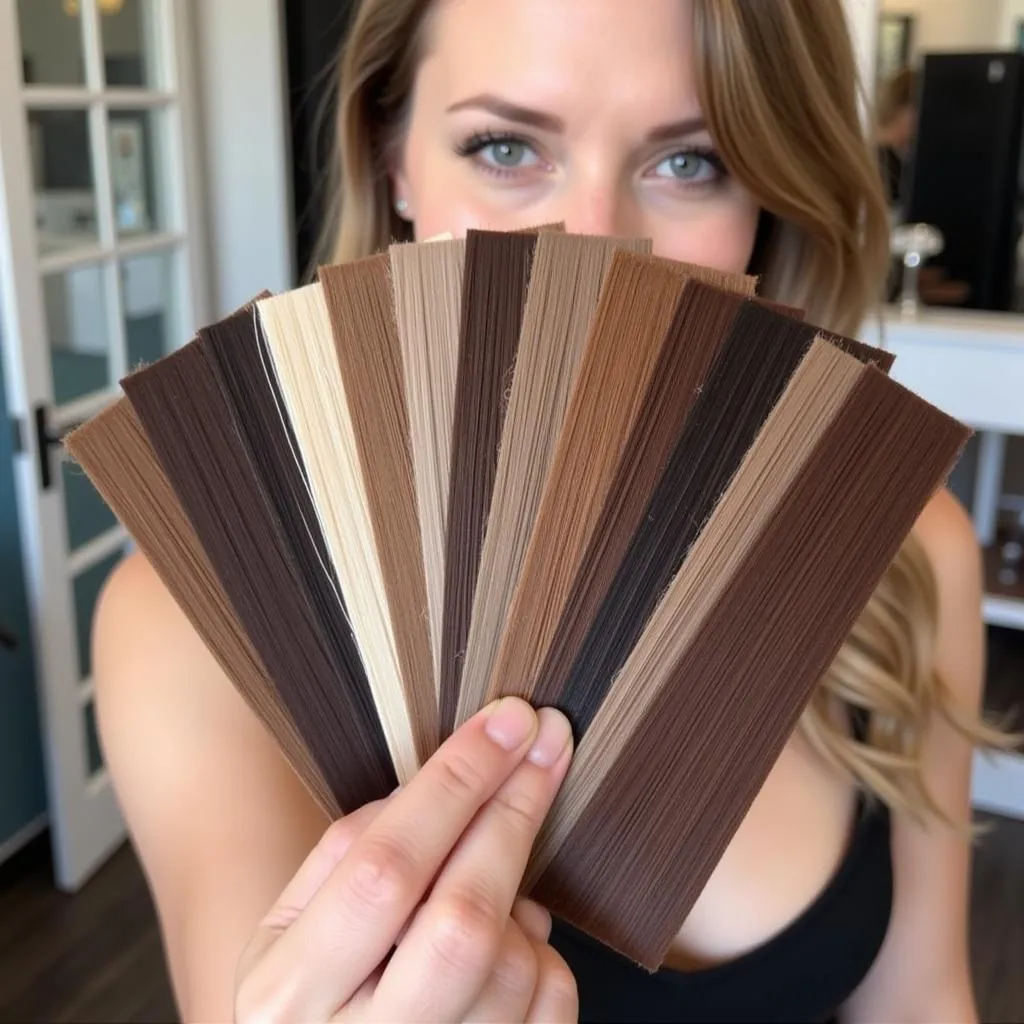 Hair color swatches with different shades of ash brown