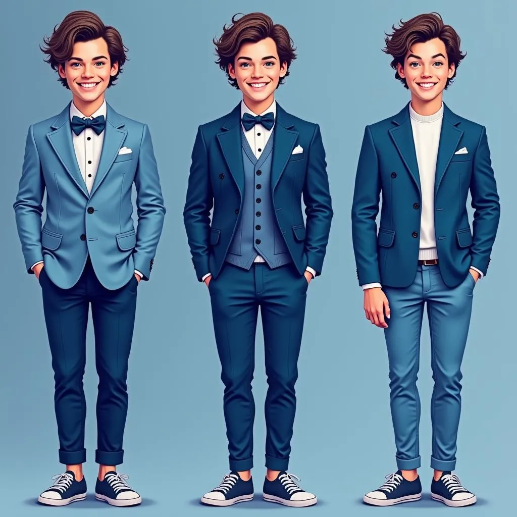 Harry Styles sporting a blue outfit