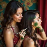 Woman Applying Henna to Hair