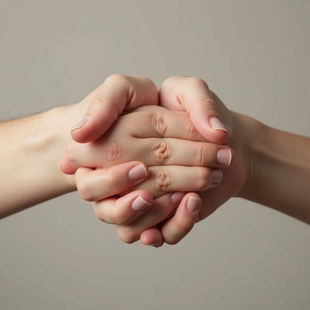 Two hands clasped together, symbolizing support and togetherness