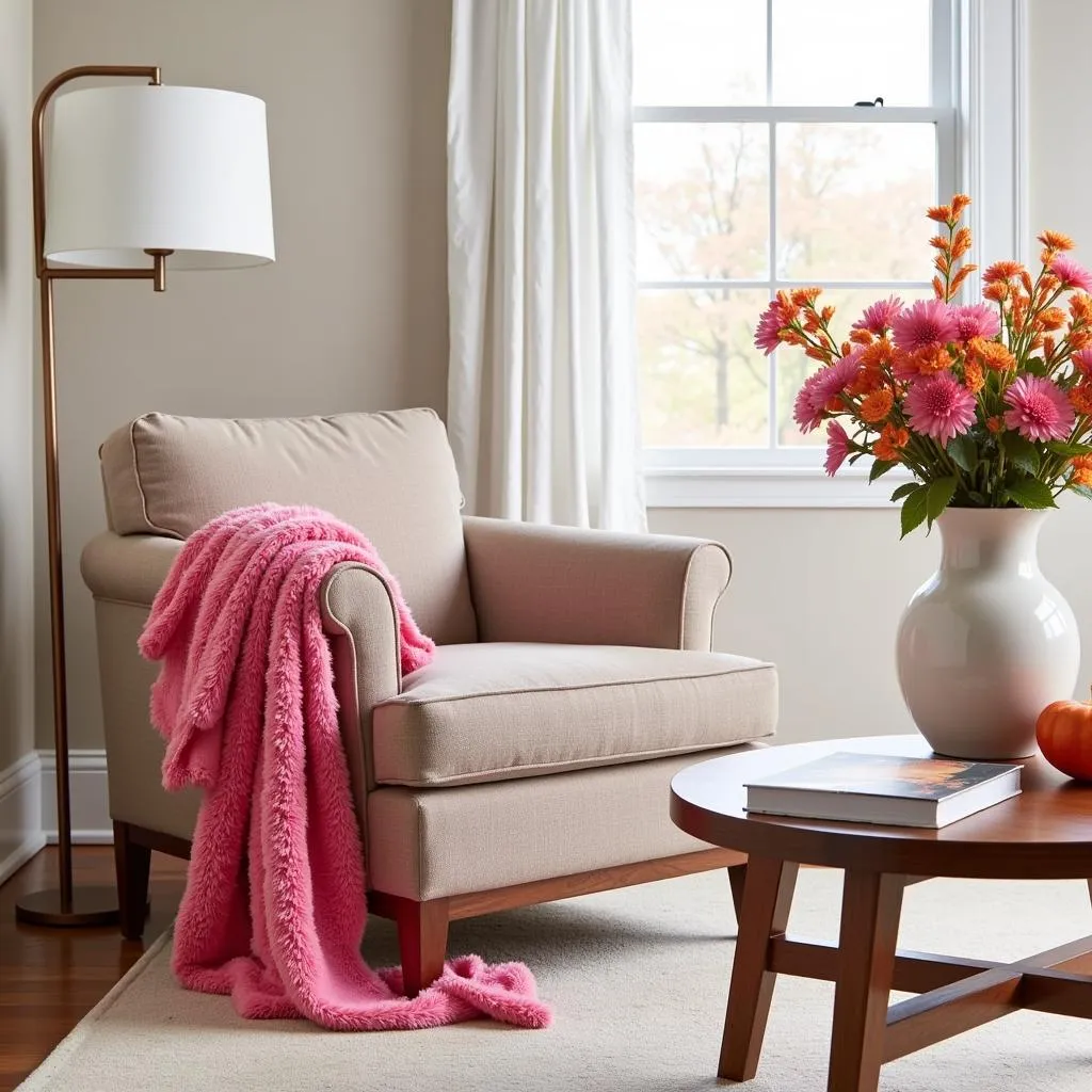 Modern living room with hot pink accents for fall