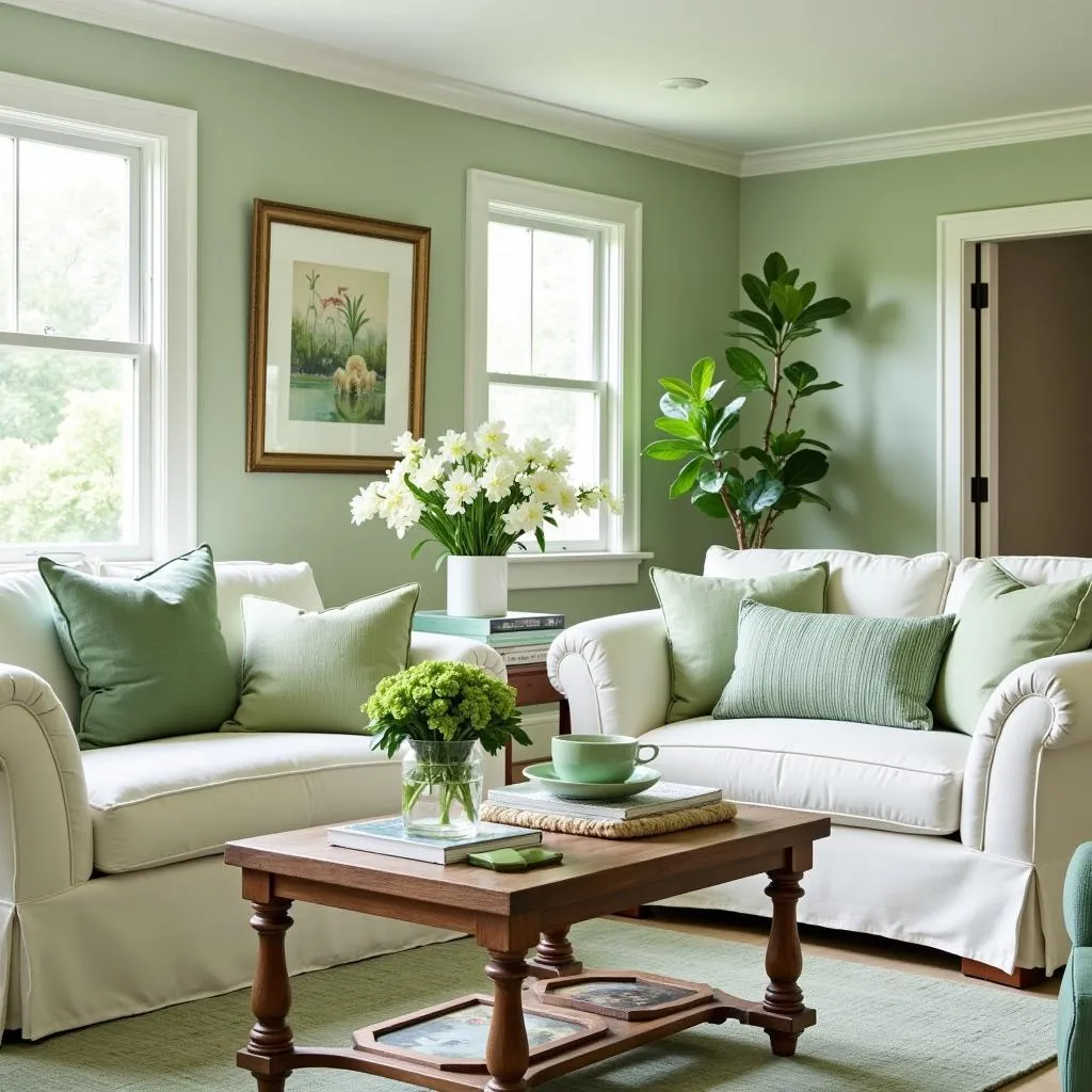 Living Room with Green Accents