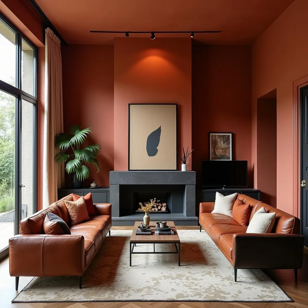 Living room with red ocher walls