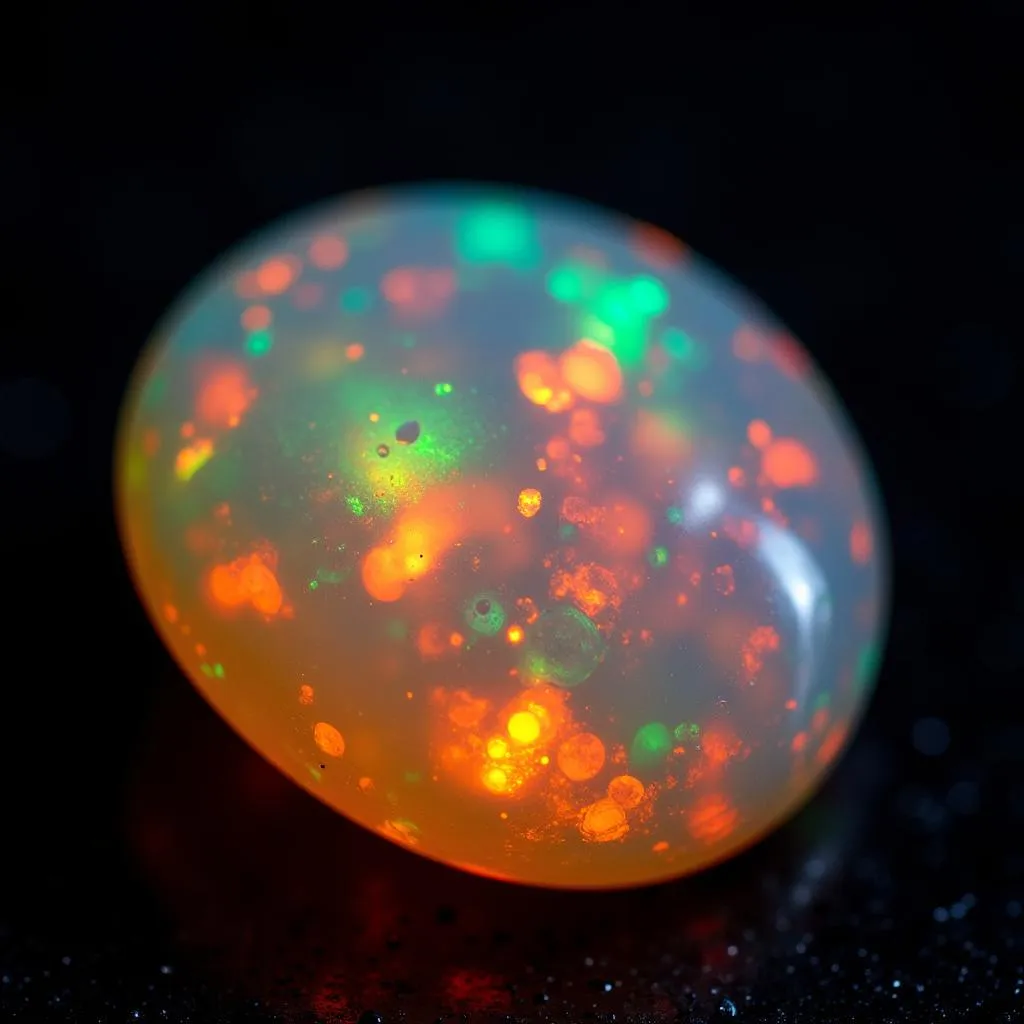 Close-up of an opal gemstone with play of colors