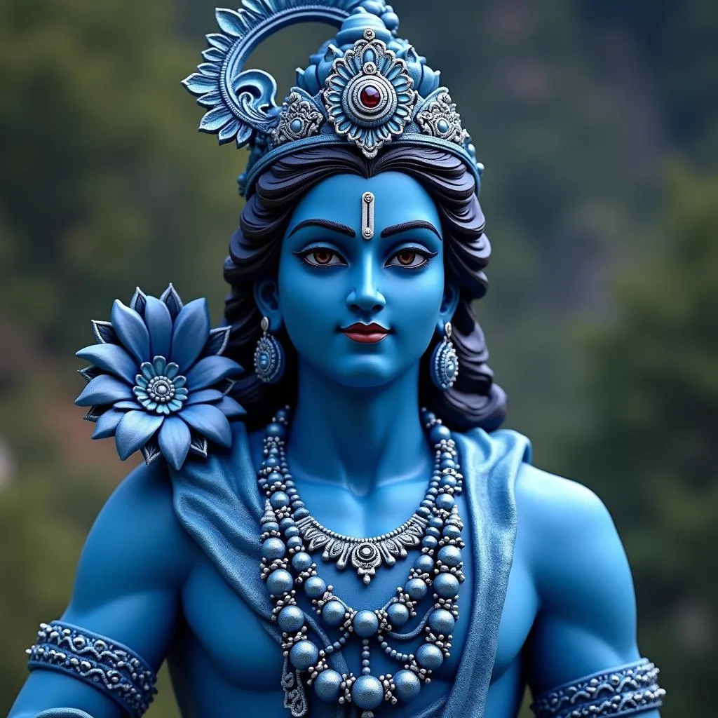 Statue of Lord Krishna with blue skin tone