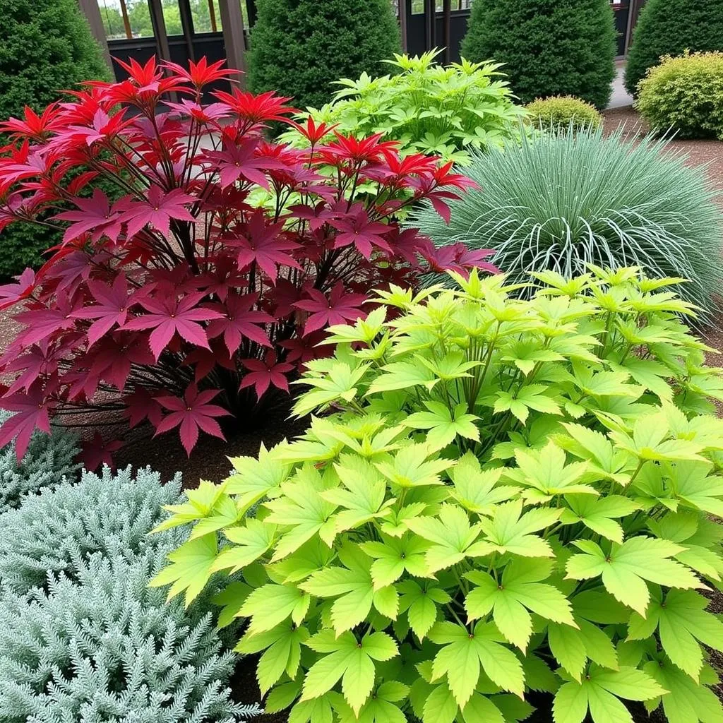 Garden designed with focus on foliage colors