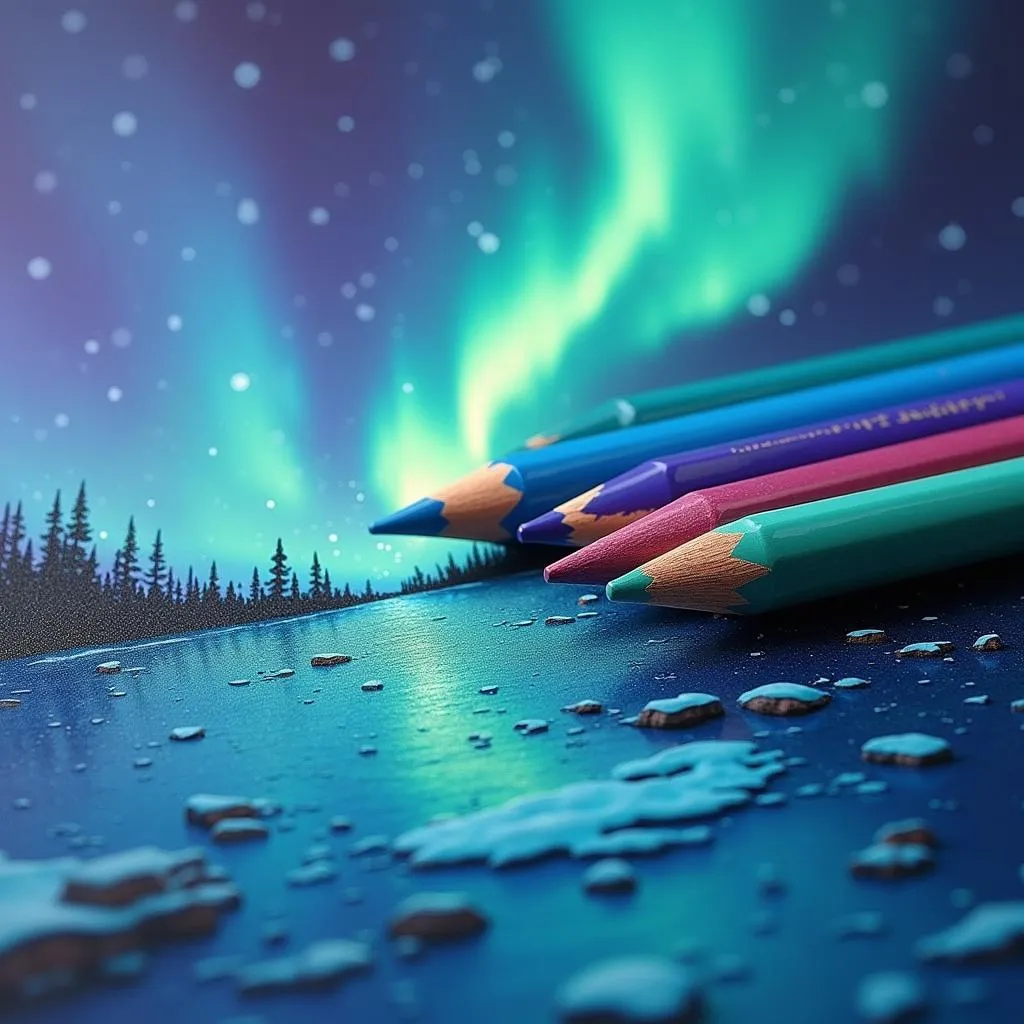 Layering colored pencils for a northern lights drawing