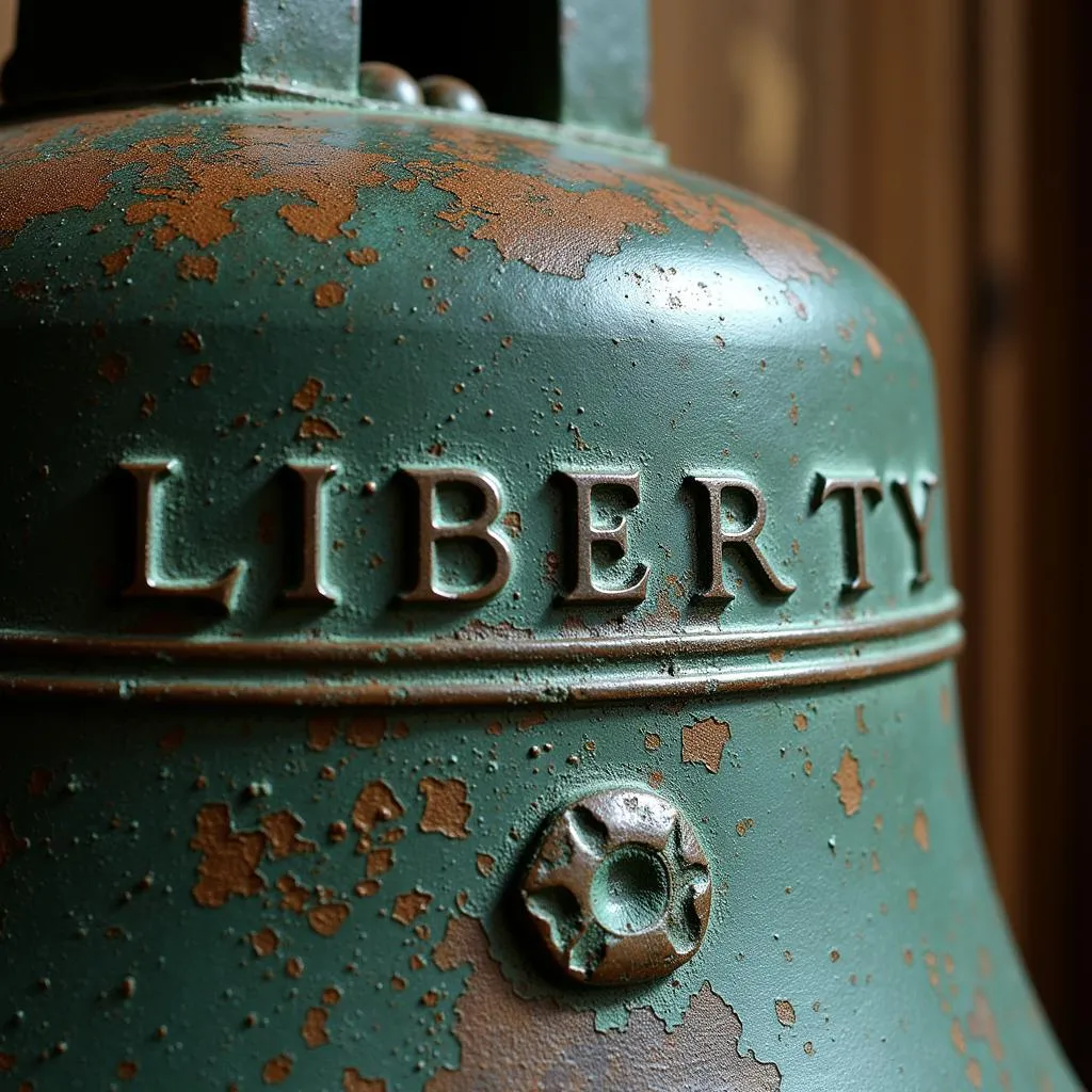 Close-up view of the Liberty Bell's surface