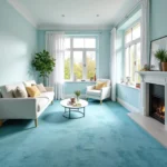 Living room with light blue carpet